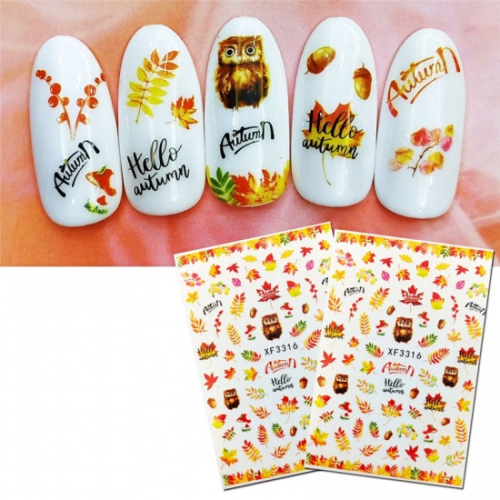 Изображение Paper Nail Art Stickers Decoration Leaf Multicolor 2 Sheets