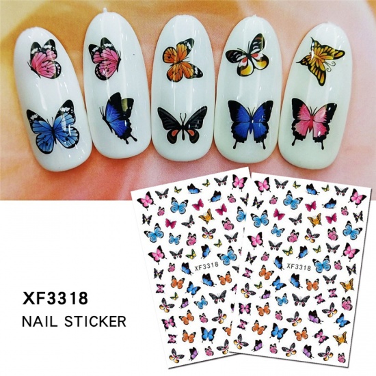 Изображение Paper Nail Art Stickers Decoration Butterfly Multicolor 2 Sheets
