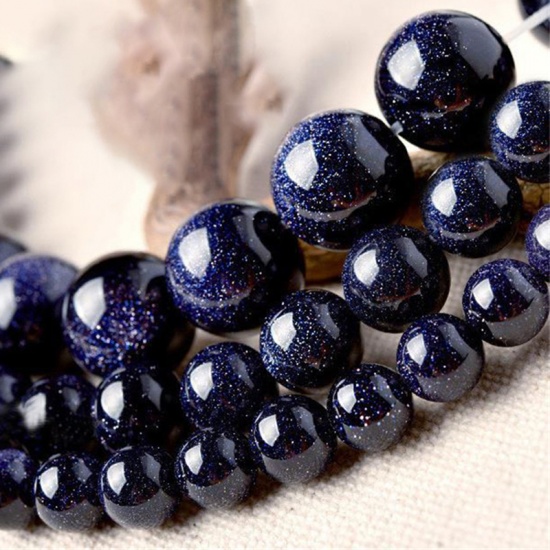 Bild von Blau-Sandstein ( Natur ) Perlen Rund Blauschwarz ca. 4mm D., 1 Strang (ca. 95 Stück/Strang)