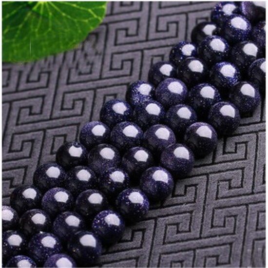 Picture of Blue Sand Stone ( Natural ) Beads Round Blue Black About 4mm Dia., 1 Strand (Approx 95 PCs/Strand)