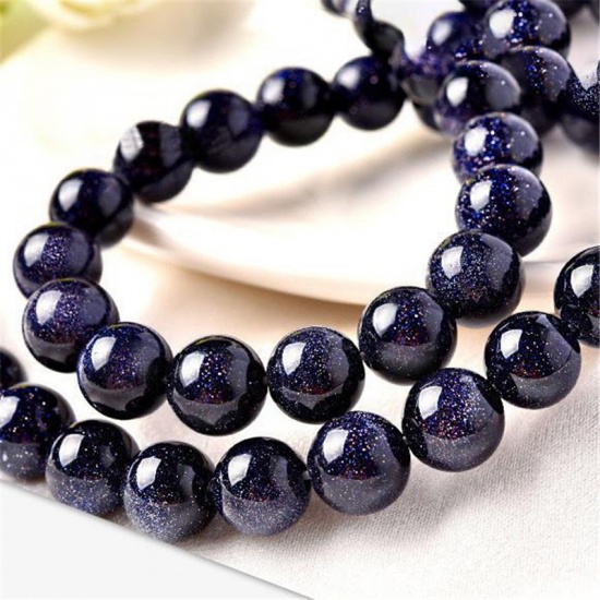 Picture of Blue Sand Stone ( Natural ) Beads Round Blue Black About 4mm Dia., 1 Strand (Approx 95 PCs/Strand)