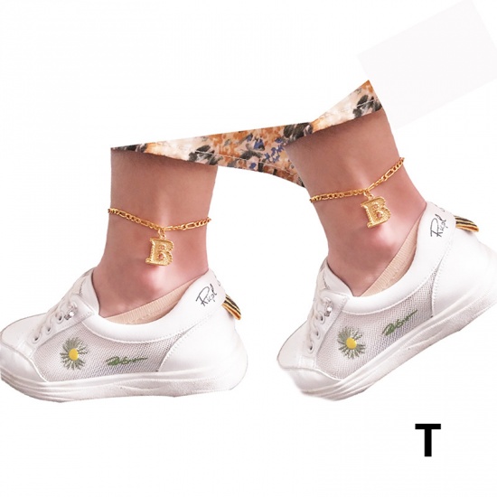 Picture of Anklet Gold Plated Capital Alphabet/ Letter Message " T " Plating 20cm(7 7/8") long, 1 Piece