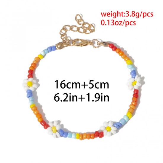 Immagine di Stile Bohemien Bracciali Delicato bracciali delicate braccialetto in rilievo Multicolore Fiore Margherita 16cm Lunghezza, 1 Pz