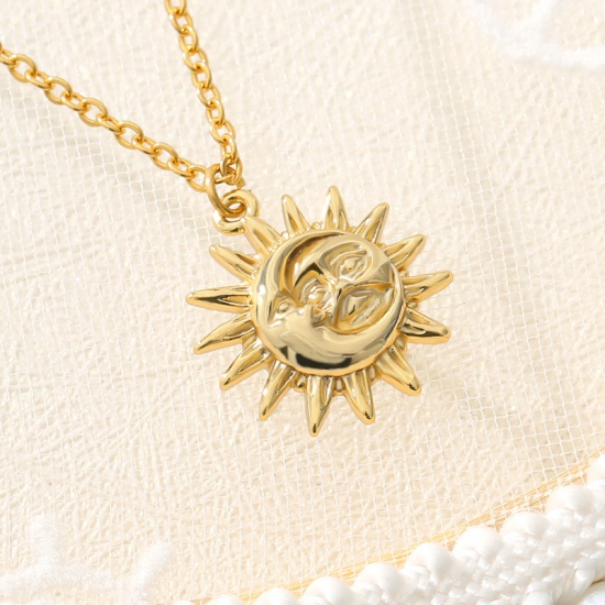 Picture of 18K Gold Plated Stainless Steel Sun Necklace 45cm(17 6/8") long, 1 Piece