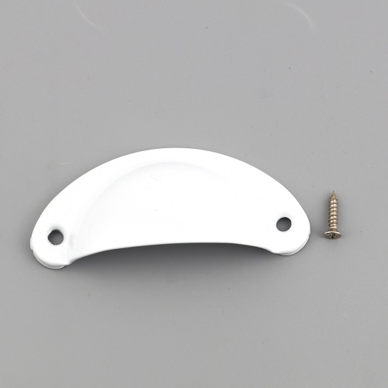 Picture of Iron Based Alloy Drawer Handles Pulls Knobs Cabinet Furniture Hardware Half Round White Painted 8x3.7cm 1.4x0.6cm, 1 Set
