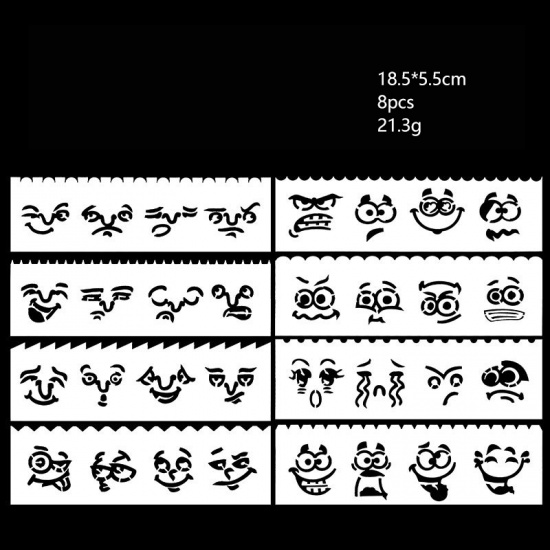Picture of PET Drawing Template Stencil Ruler Painting Rectangle Emoticons Pattern White 18.5cm x 5.5cm, 1 Set ( 8 PCs/Set)