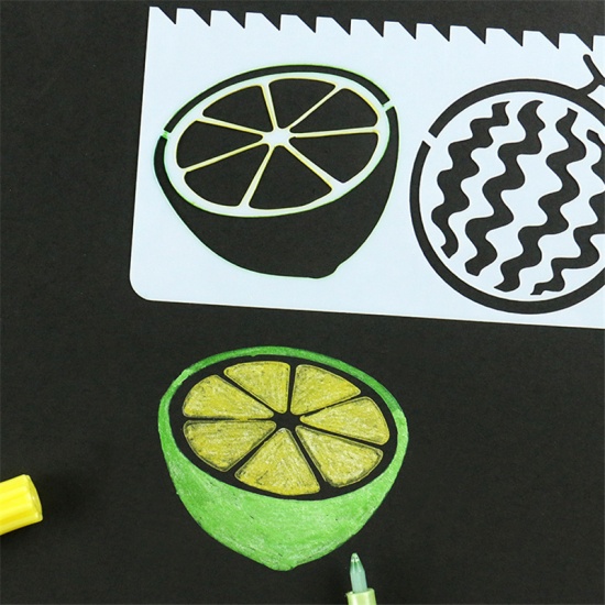 Immagine di PET Disegno Modello Stencil Righello Pittura Verdura Frutta Bianco 17cm x 6cm, 1 Serie ( 8 Pz/Serie)