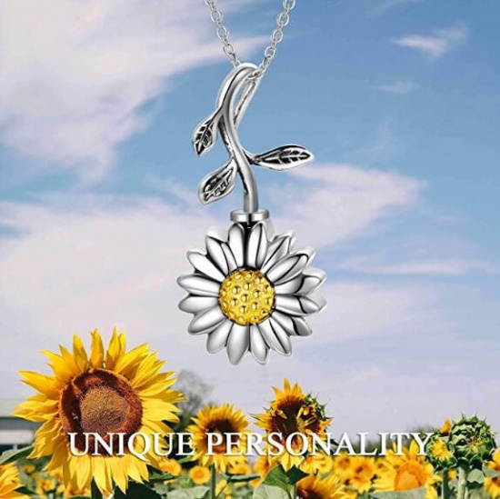 Bild von Kremation Asche Urnen Halskette Silberfarbe Sonnenblume Zum Öffnen 61cm lang, 1 Strang