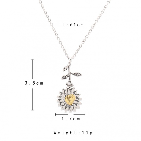 Picture of Cremation Ash Urn Necklace Silver Tone Sunflower Can Open 61cm(24") long, 1 Piece