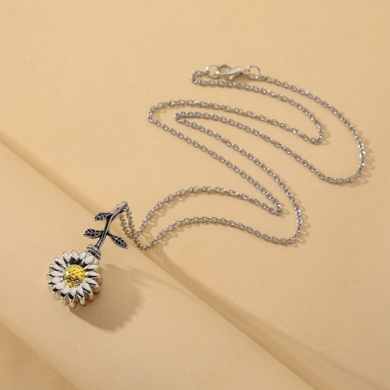 Picture of Cremation Ash Urn Necklace Silver Tone Sunflower Can Open 61cm(24") long, 1 Piece