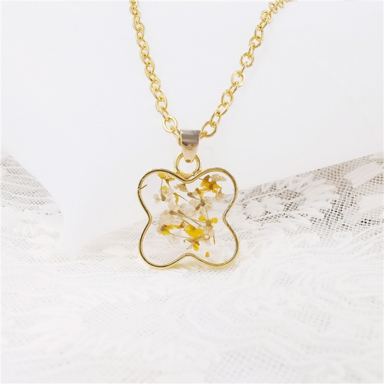 Изображение Ручной Труд Смоляной Цветок Ожерелья Позолоченный Желтый Цветы 45см длина, 1 ШТ