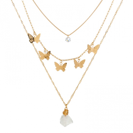 Picture of Multilayer Layered Necklace Gold Plated White Tassel Butterfly 38cm(15") long, 1 Piece