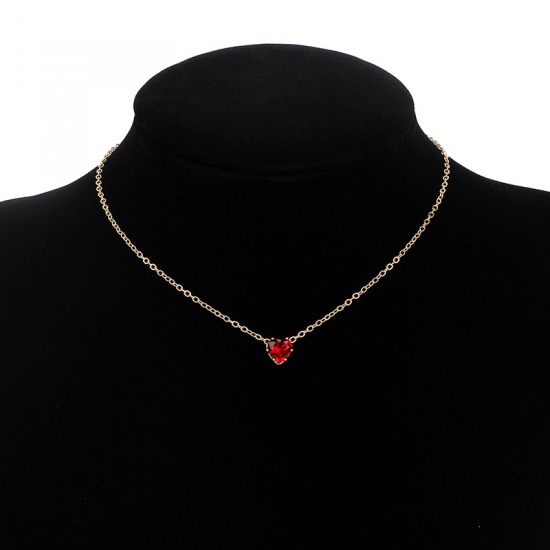 Picture of Necklace Gold Plated Heart Red Cubic Zirconia 34cm(13 3/8") long, 1 Piece