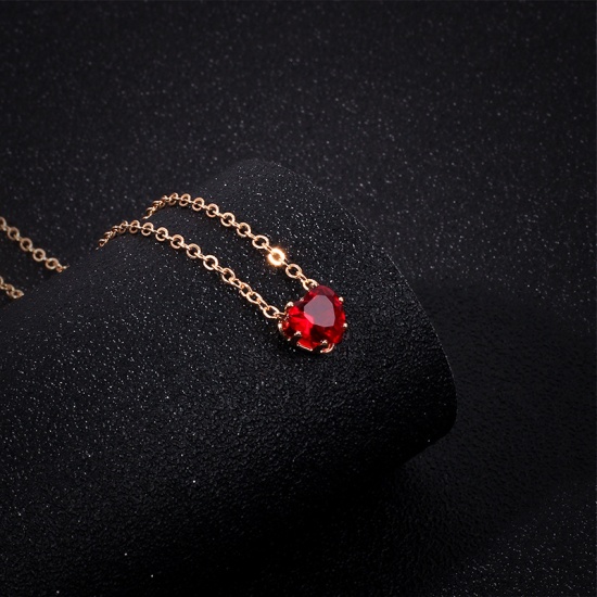 Picture of Necklace Gold Plated Heart Red Cubic Zirconia 34cm(13 3/8") long, 1 Piece