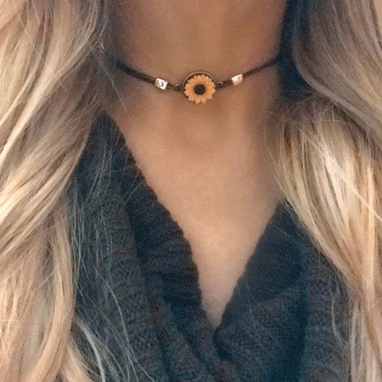 Picture of Choker Necklace Brown Sunflower 45cm(17 6/8") long, 1 Piece
