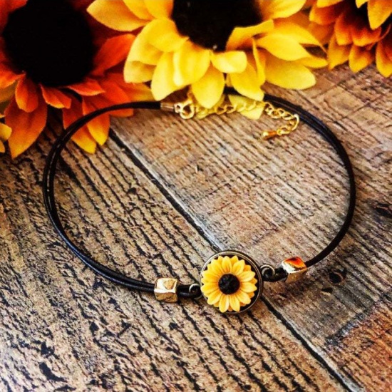 Picture of Choker Necklace Black Sunflower 45cm(17 6/8") long, 1 Piece