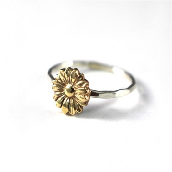 Bild von Messing Uneinstellbar Ring Antik Golden Sonnenblume 18.1mm（US Größe:8), 1 Stück                                                                                                                                                                               
