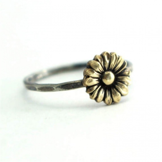 Picture of Brass Unadjustable Rings Gold Tone Antique Gold Sunflower 18.9mm(US Size 9), 1 Piece                                                                                                                                                                          