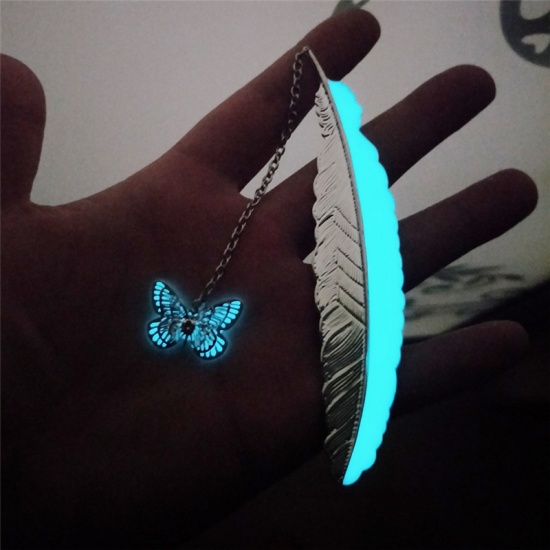 Immagine di Insetto Segnalibro Farfalla Argento Placcato Piuma Baglie nel buio 11.4cm, 1 Pz