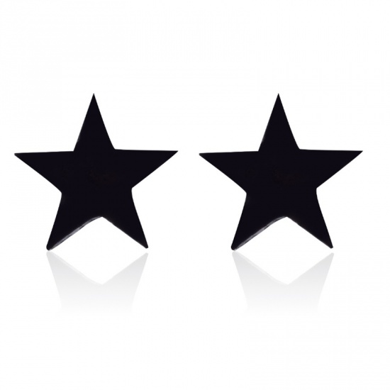 Immagine di Stainless Steel Ear Post Stud Earrings Black Pentagram Star 8mm x 6mm, 1 Pair