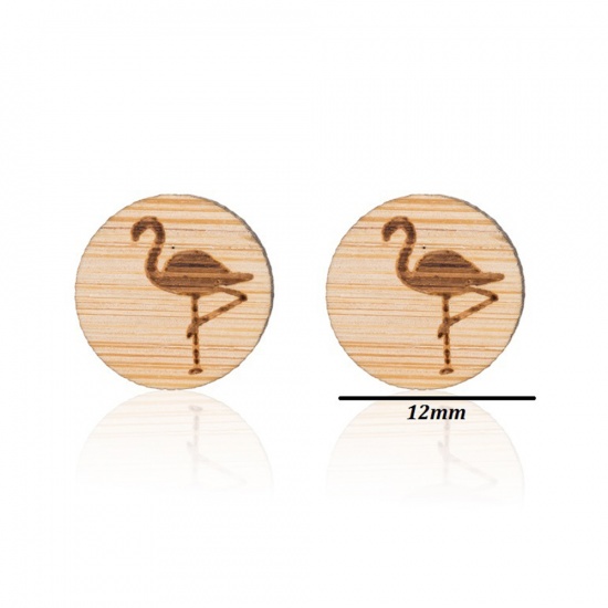 Picture of Stainless Steel Ear Post Stud Earrings Light Brown Round Flamingo 12mm Dia., 1 Pair