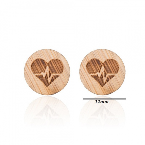Picture of Stainless Steel Ear Post Stud Earrings Light Brown Round Heart 12mm Dia., 1 Pair