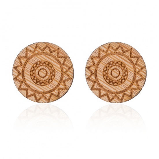 Picture of Stainless Steel Ear Post Stud Earrings Light Brown Round Gear 12mm Dia., 1 Pair