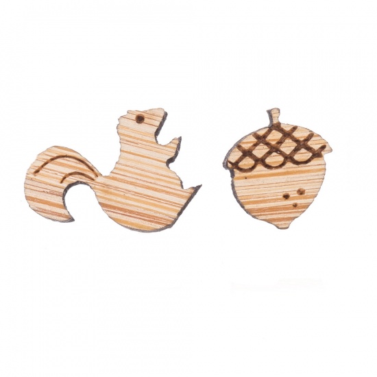Picture of Stainless Steel Ear Post Stud Earrings Light Brown Pine Cone Squirrel 13mm x 10mm 10mm x 8mm, 1 Pair