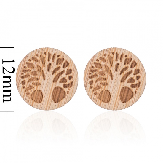 Picture of Stainless Steel Ear Post Stud Earrings Light Brown Round Tree 12mm Dia., 1 Pair