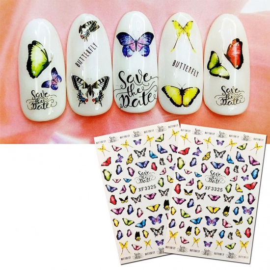 Picture of Paper Nail Art Stickers Decoration Butterfly Multicolor 2 Sheets