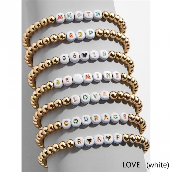 Immagine di Lega di Zinco & CCB Plastico(Piombo & Nichel Sicuro) Bracciali Delicato bracciali delicate braccialetto in rilievo Oro Placcato Bianco Lettere " LOVE " 1 Pz
