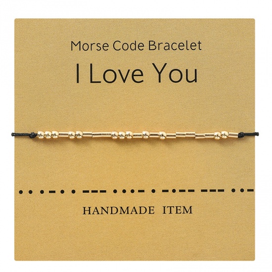 Picture of Copper Morse Code Braided Bracelets Gold Plated Black Message " I Love you " 1 Piece