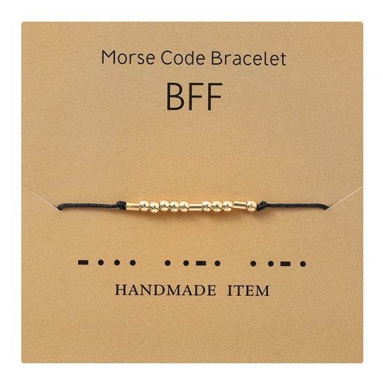Picture of Copper Morse Code Braided Bracelets Gold Plated Black Message " BFF " 1 Piece
