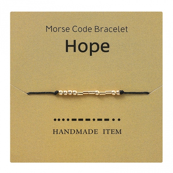 Picture of Copper Morse Code Braided Bracelets Gold Plated Black Message " Hope " 1 Piece