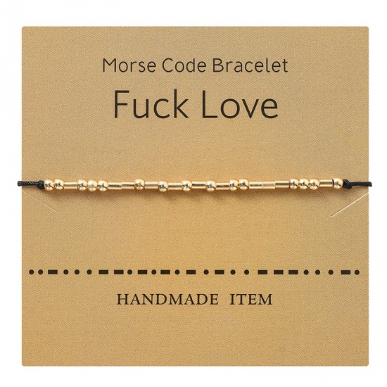 Picture of Copper Morse Code Braided Bracelets Gold Plated Black Message " Fuck Love " 1 Piece
