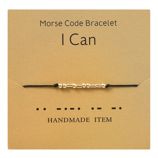Picture of Copper Morse Code Braided Bracelets Gold Plated Black Message " I Can " 1 Piece