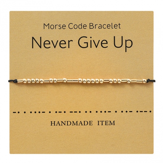 Picture of Copper Morse Code Braided Bracelets Gold Plated Black Message " NEVER GIVE UP " 1 Piece