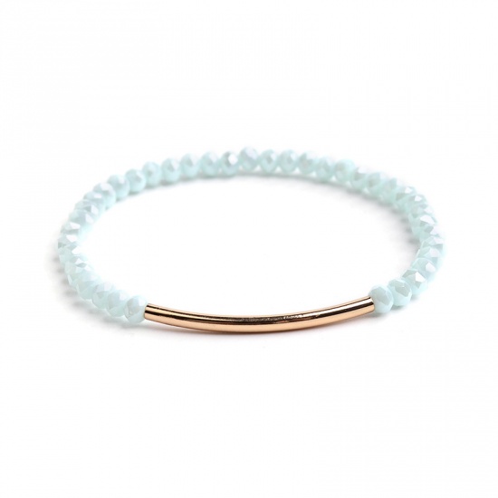Picture of Crystal ( Natural ) Dainty Bracelets Delicate Bracelets Beaded Bracelet Light Blue Curve Elastic 18cm(7 1/8") long, 1 Piece