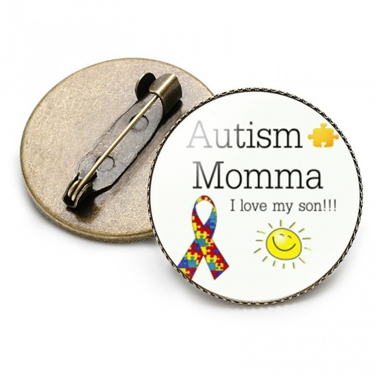 Picture of Pin Brooches Ribbon Autism Awareness Jigsaw Puzzle Piece Multicolor 25mm Dia., 1 Piece