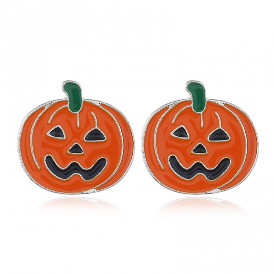 Picture of Ear Post Stud Earrings Orange Halloween Pumpkin 20mm, 1 Pair