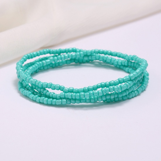 Picture of Boho Chic Bohemia Beaded Layered Body Waist Belly Chain Necklace Round Green Blue 85cm(33 4/8") long, 1 Piece