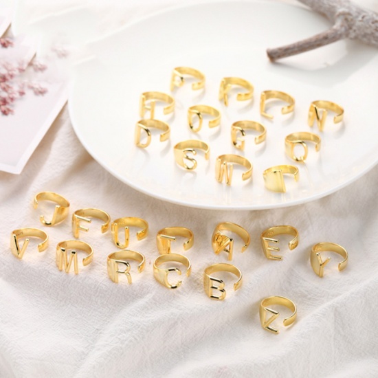 Picture of Open Adjustable Rings Gold Plated Capital Alphabet/ Letter Message " D " 1 Piece