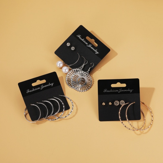 Imagen de Hoop Earrings Gold Plated Circle Ring Round Clear Rhinestone 1 Set ( 3 Pairs/Set)