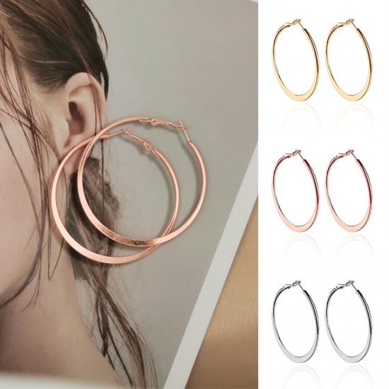 Изображение Hoop Earrings Rose Gold Circle Ring 4cm Dia, 1 Pair