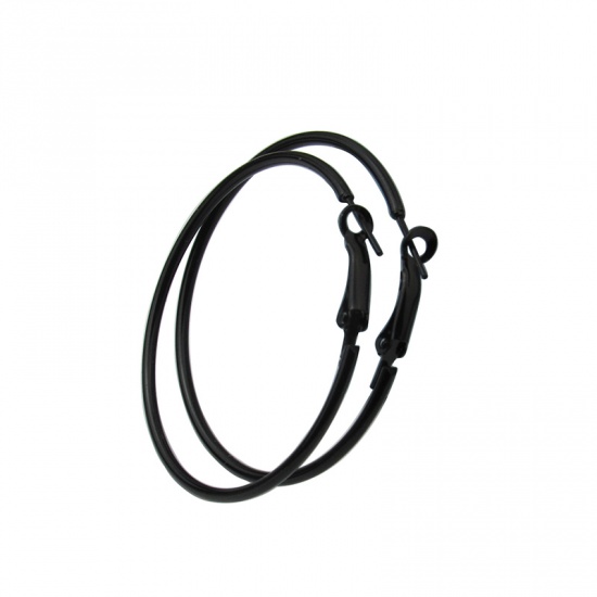 Picture of Hoop Earrings Black Circle Ring 5cm Dia, 1 Pair