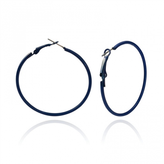 Immagine di Hoop Earrings Blue Enamel Circle Ring 6cm Dia, 1 Pair