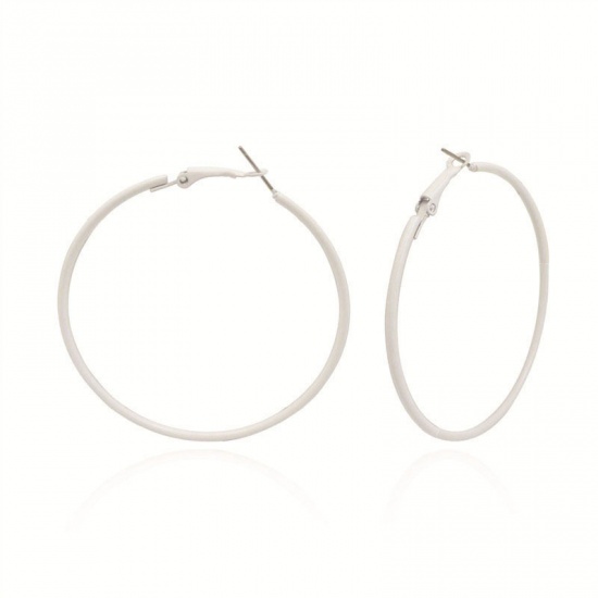 Immagine di Hoop Earrings White Enamel Circle Ring 6cm Dia, 1 Pair