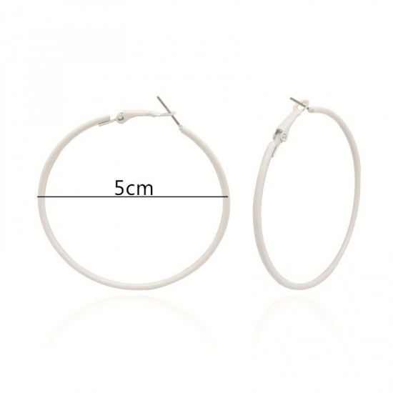 Picture of Hoop Earrings White Enamel Circle Ring 6cm Dia, 1 Pair