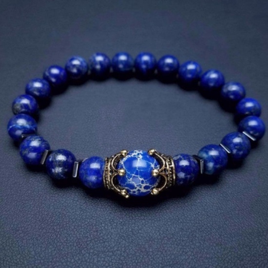 Immagine di Naturale/Tintura Lapis Bracciali Delicato bracciali delicate braccialetto in rilievo Oro Antico Blu Scuro Tondo Corona 1 Pz