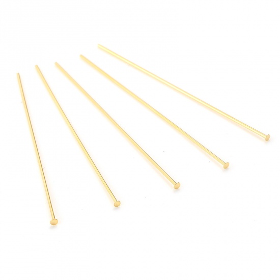 Picture of Brass Head Pins 18K Real Gold Plated Plating 5cm(2") long, Needle Size:0.7mm,50 PCs                                                                                                                                                                           